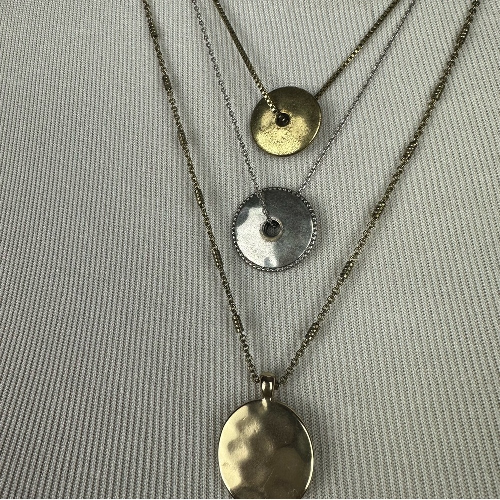 Lucky Brand triple layer mixed metal necklace with disk charms - Picture 2 of 6
